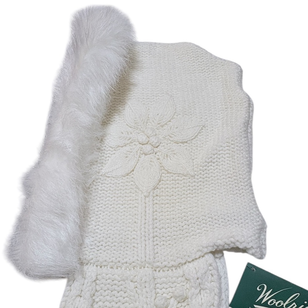 Woolrich Woolen Mills Ecru Ivory Faux Fur Hooded Knit Scarf CABLE CHUNKY cozy - Picture 4 of 9